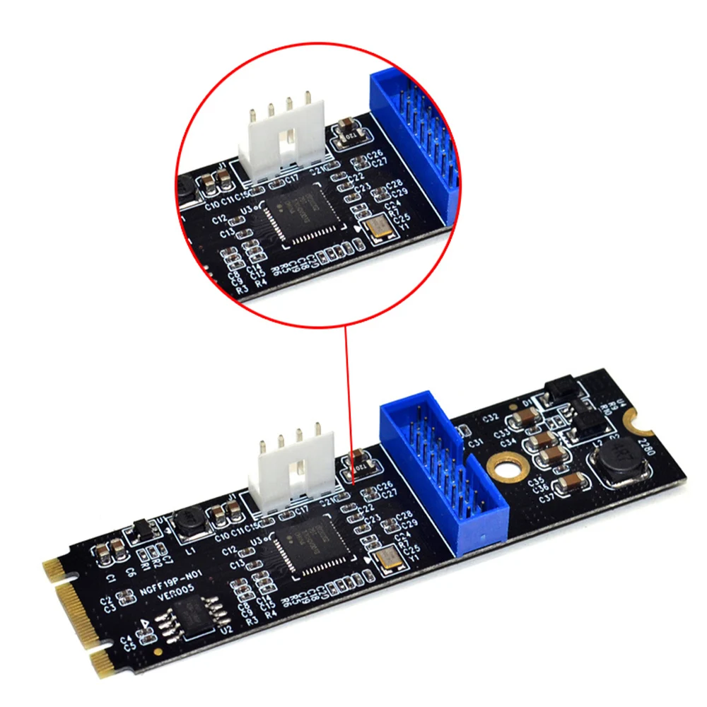 

M.2 NGFF NVME To USB 3.0 Expansion Card Front 19 Pin 2 Ports USB 3.0 Expansion Adapter Convert Card For Windows XP/2003
