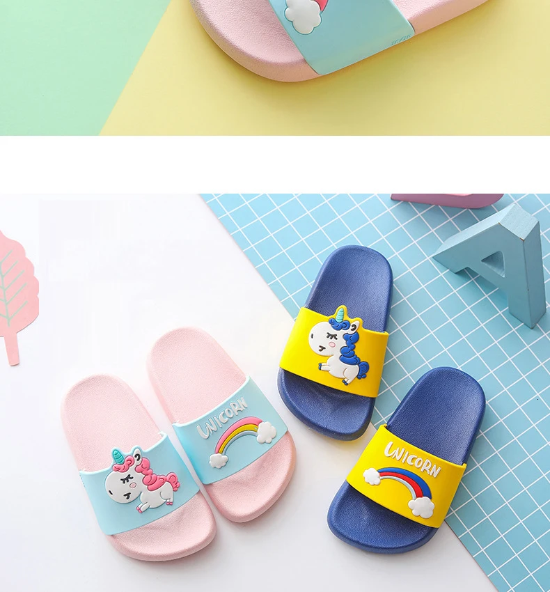 Kids Slippers for Boy Girl Rainbow Shoes Summer Toddler Animal Kids Indoor Baby Slippers PVC Cartoon Slippers