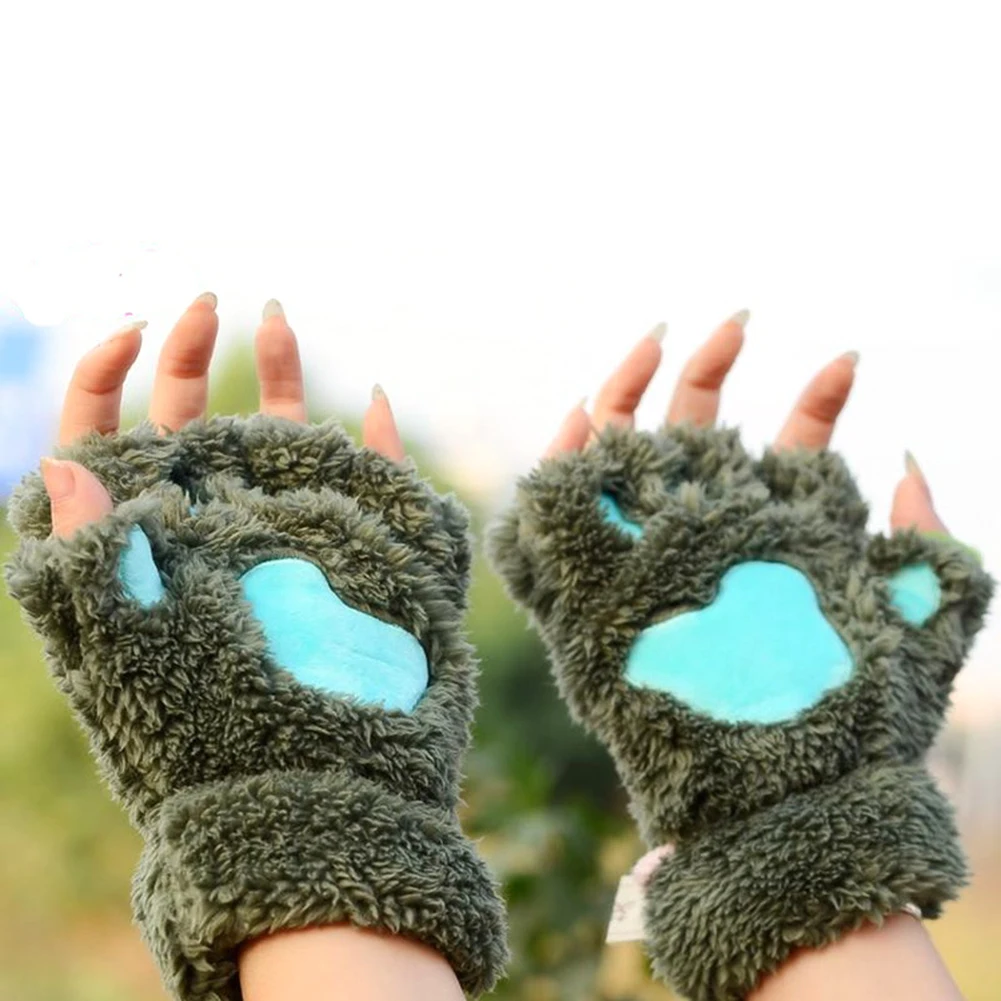 Женские милые кошачья лапа с когтями плюшевые варежки теплые мягкие короткие без