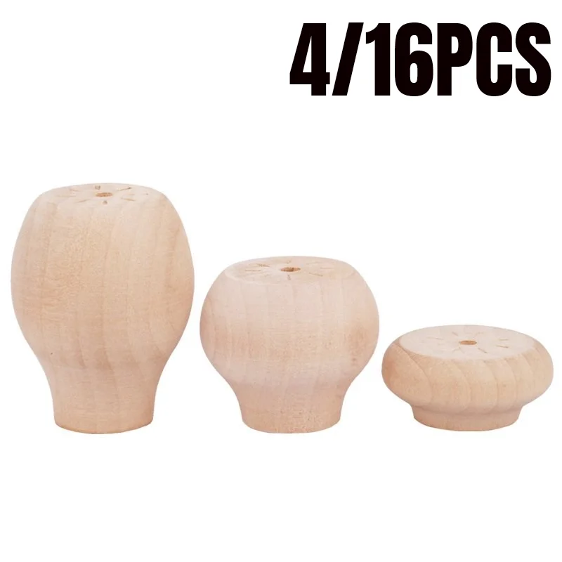 

4/16PCS Solid Wood Furniture Legs Feet Replacement For Table Carbinet Coach Sofa Round Shape with Screws 20/40/60mm