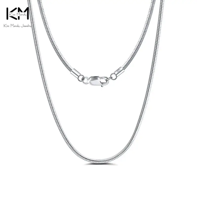 

KISS MANDY Real 925 Sterling Silver 2.0mm Round Snake Chain Necklace 40cm/45cm/50cm/55cm/60cm Luxury Fine Jewelry Gift SC31