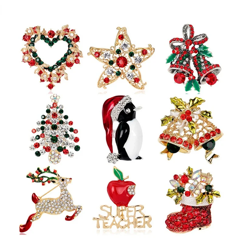 

Новогодняя и Рождественская брошь, цветочный венок, Рождественская елка, колокольчики, лось, стандартное украшение для женщин и мужчин, изя...