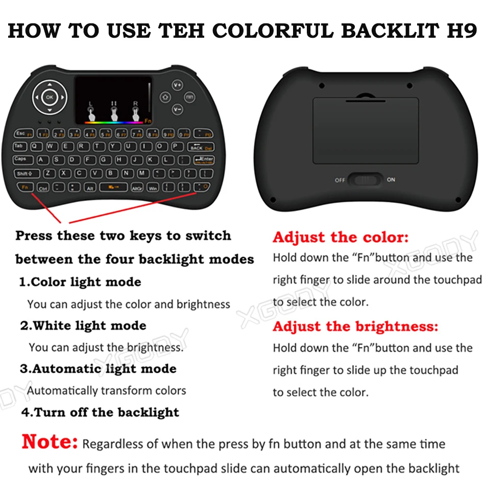 H9 Colorful Backlight Wireless Keyboard 2.4G USB Receiver Remote For Android TV Box | Электроника