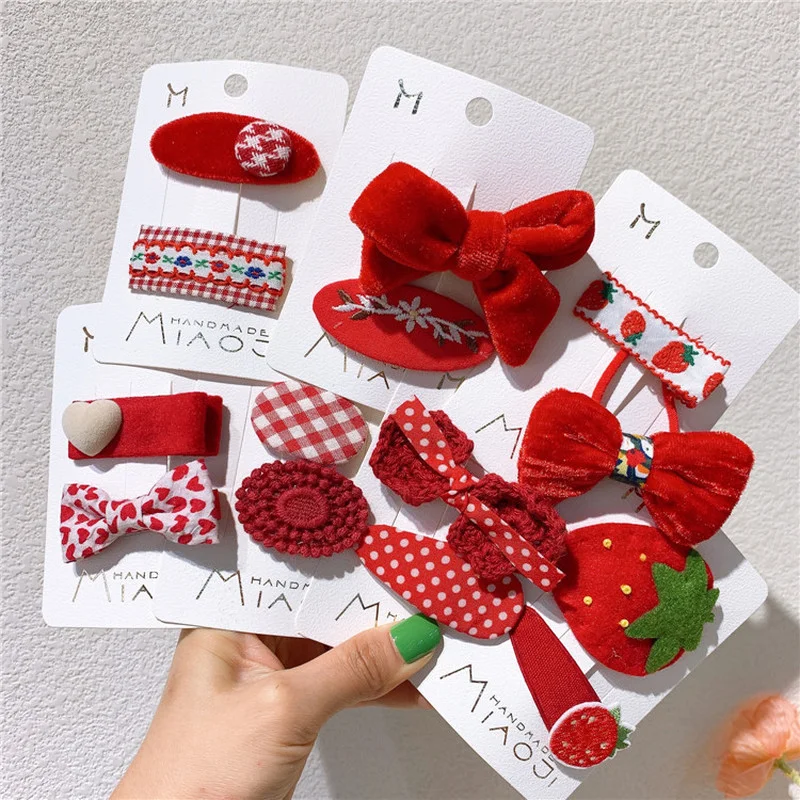 

New Girls Wool Bowknot Hair Clip Floral Baby Fruit BB Clip Lattice Heart Headdress Hairpin for Children Fashion Hair Accessories