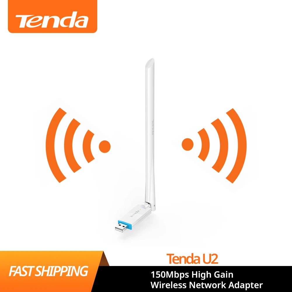 

Tenda U2 150Mbps High Gain Wireless Network Adapter, External USB Network Card, Portable Wi-Fi Hotspot Receiver, Plug and Play