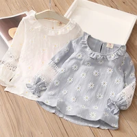 2021 spring autumn fashion childrens clothing cotton baby kids girl long sleeve cutout hollow out flower floral blouse shirt