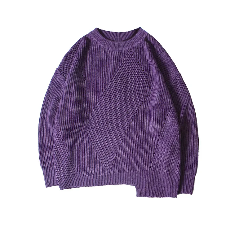 Темный значок сплошной цвет неровный подол свитер мужской пуловер свободные мужские свитера 3 цвета - Цвет: purple sweater
