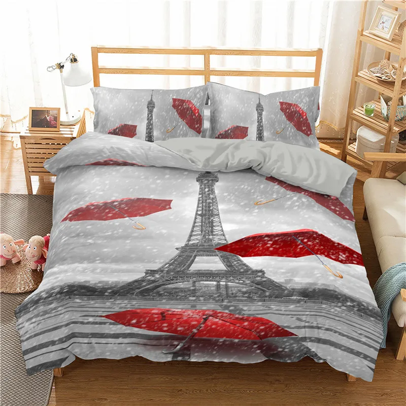 

Red Maple Pattern Bedding Set 2/3pc Paris Tower 3D Printed Home Textiles Duvet Cover Pillowcase Queen King Size