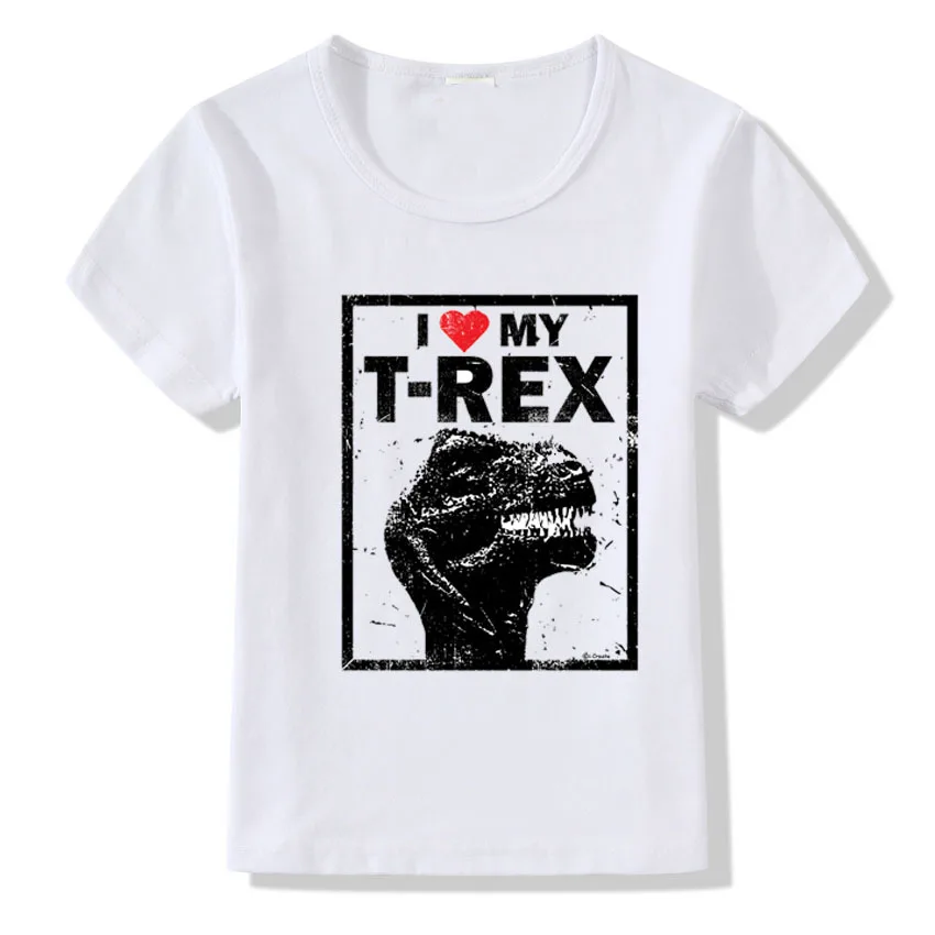 Tyrannosaurus Rex/белые Модальные футболки с короткими рукавами для мальчиков и девочек 6