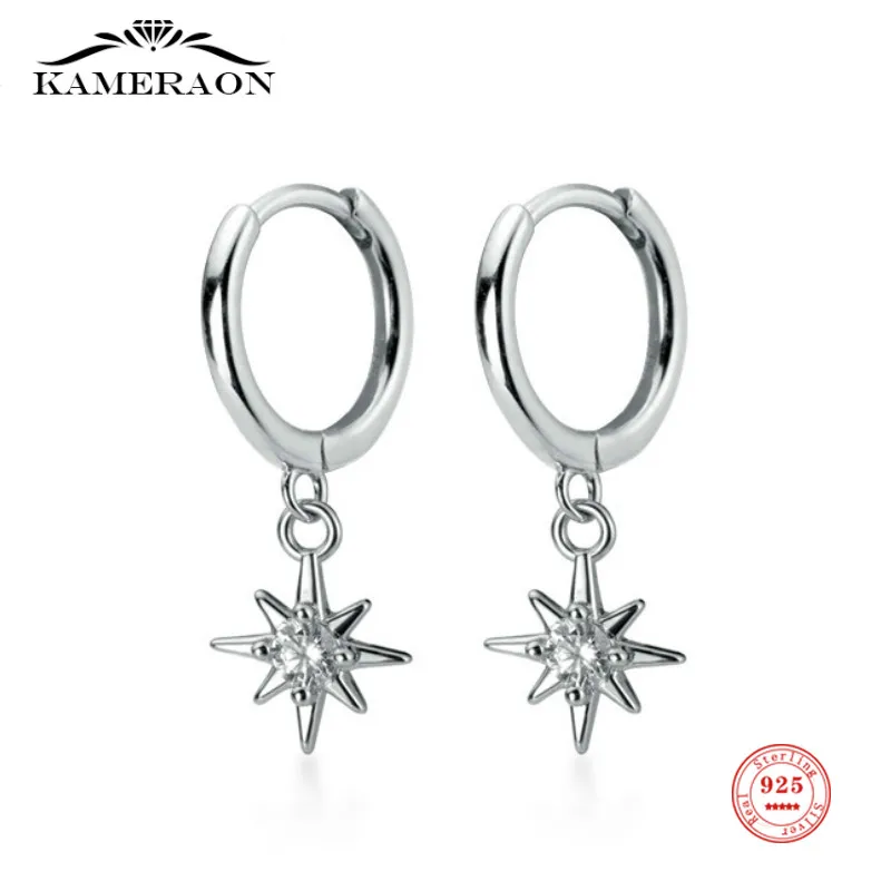 

925 Sterling Silver Hoop Earrings Star Design Light Star Ear Buckle Female Simple Small Fresh Zircon Earrings Jewelry for Women