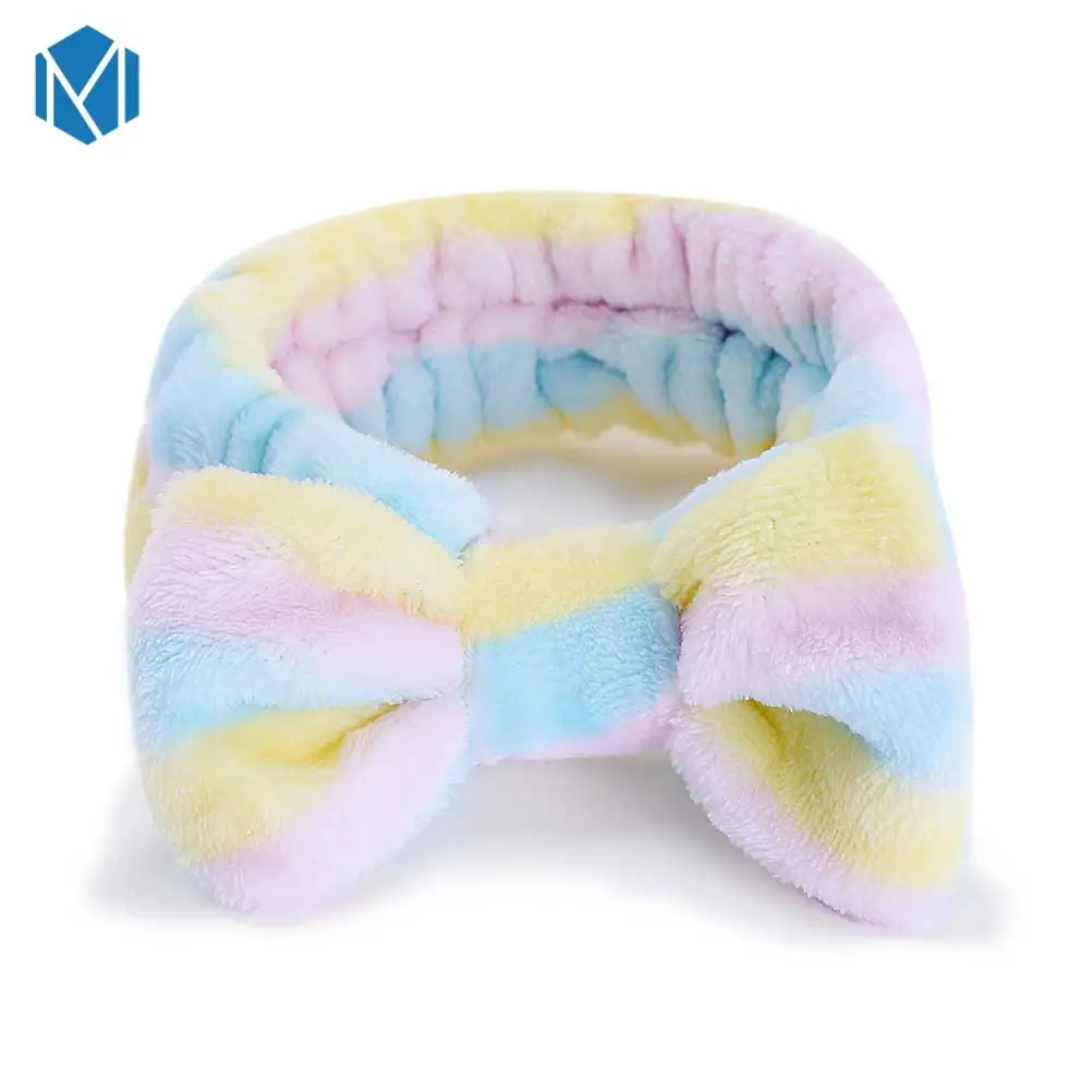 Yellow stripe M MISM коралловый флис письмо OMG головные повязки с бантиком для женщин девочек мыть лицо эластичная чалма лента для волос Макияж Аксессуары для волос - Цвет: Yellow stripe