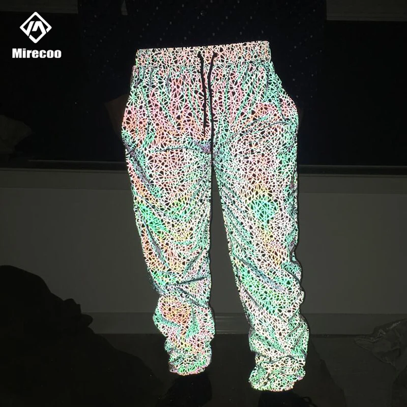Джоггеры брюки мужские светоотражающие с рисунком гнезда в стиле хип хоп уличная