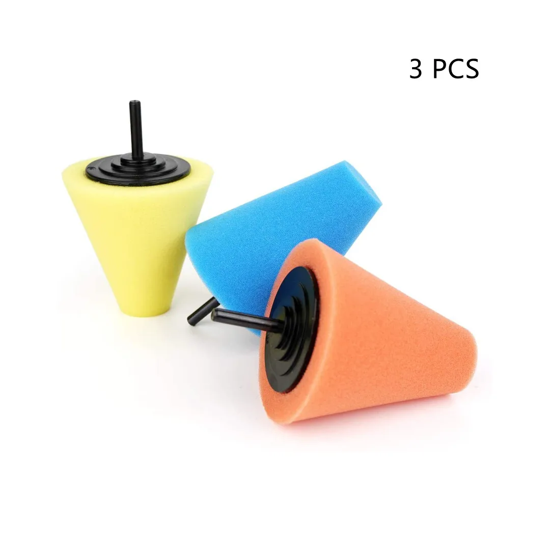 

3 PCS Drill Buffing Sponge Pads Polishing Cone Hardness Foam Polisher Buffer Pad Sponge Ball for Automotive Car Wheels Hub Care