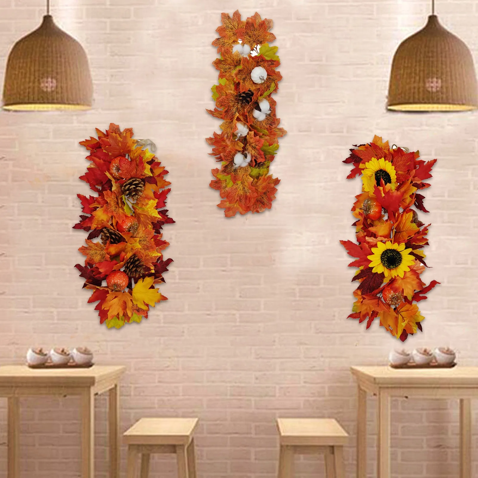 Искусственный Рождественский венок из клена листья ротанга висячие ветки для