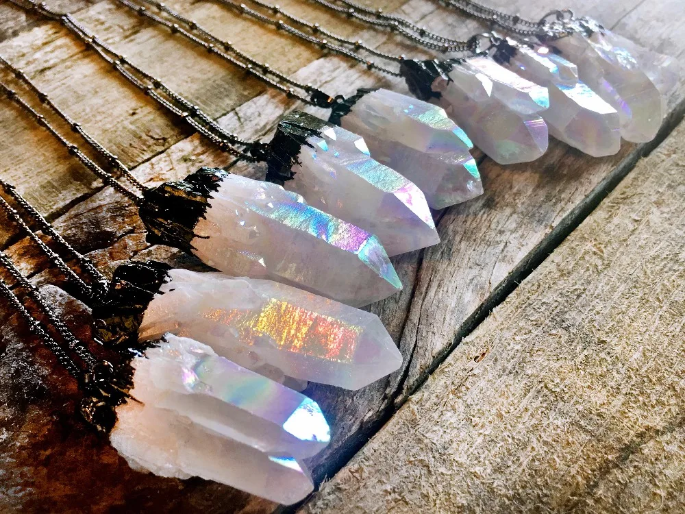 Ожерелье с кристаллами Angel Aura, ожерелье с кристаллами кварца, ожерелье с кристаллами Druzy, натуральное сырье, грубое погружение, Радужное ожерелье NM24537