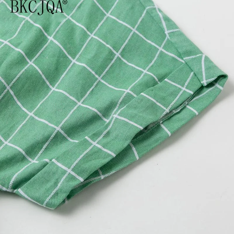 Женское платье Элегантное клетчатое с поясом женское коротким рукавом