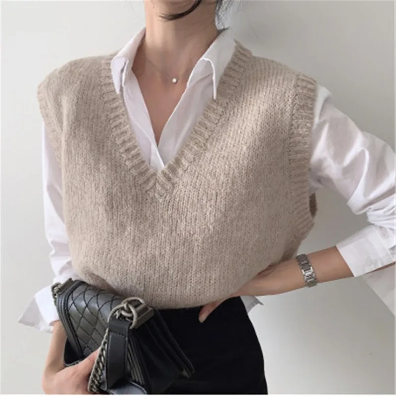 

Comelsexy 2020 New Arrivals Early Autumn Women' S Sweater Vest Korean V-neck Knitted Jumper Wool Casual Loose Pullovers Tops