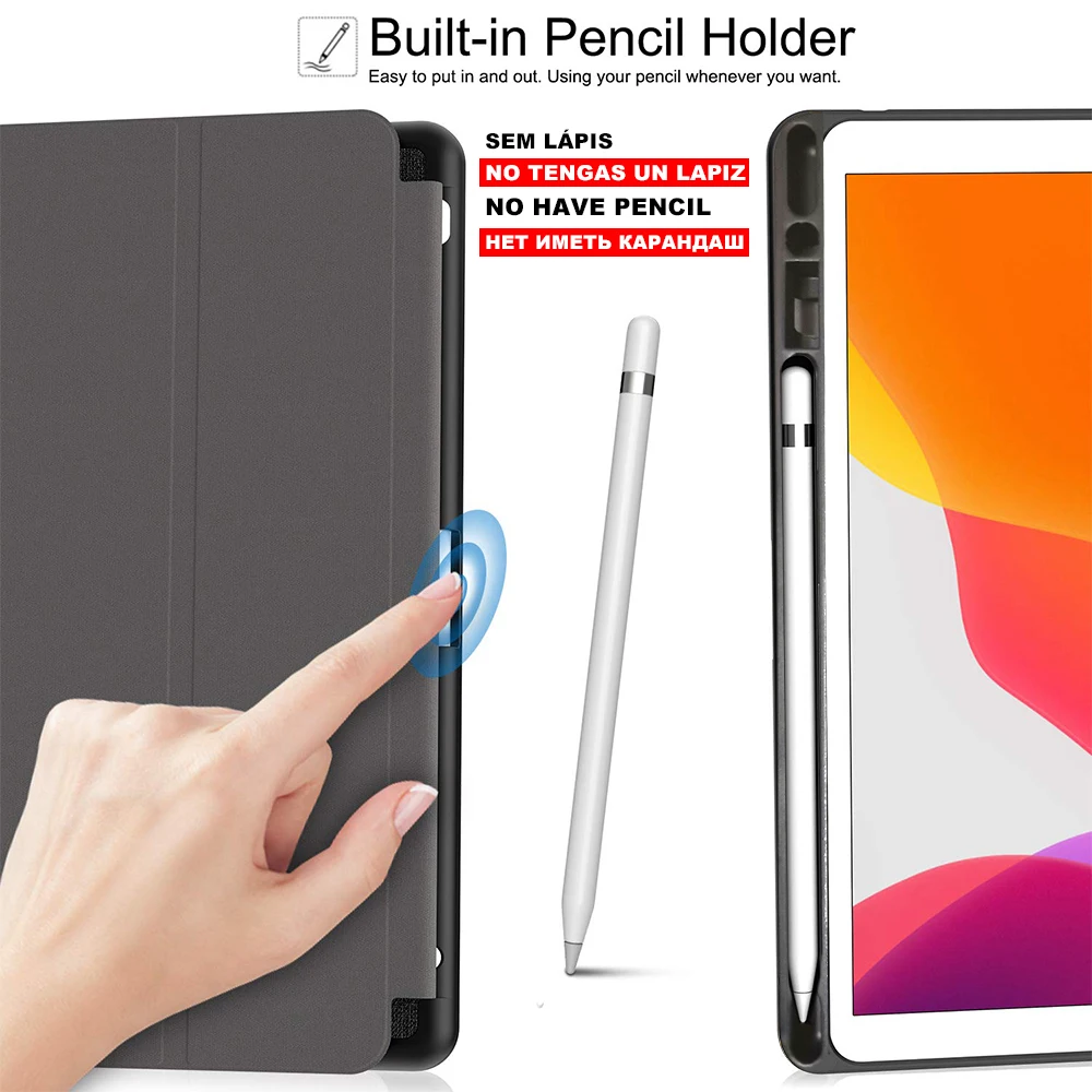 Для iPad 7th 10," Чехол с карандашом держатель ткань Текстура Кожа Мягкий силиконовый чехол для iPad 10,2 чехол Автоматический Режим сна/пробуждения