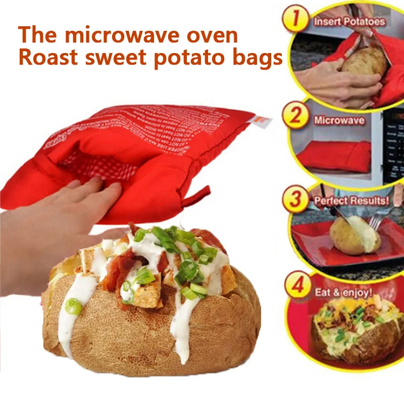 1Pcs Microwave Baking Potatoes Bag Red Washable Cooker Easy To Cook Kitchen Gadgets Tool Rice Pocket Cooking Tools | Дом и сад