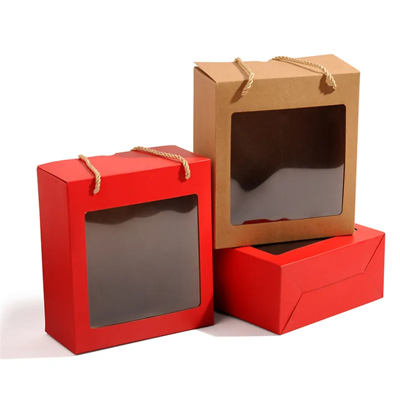 

50Pcs/Lot Kraft Paper Box Christmas Gift Packaging Gift Boxes Window Candy/Cake/Cookie Display Box For Baby Shower Wedding