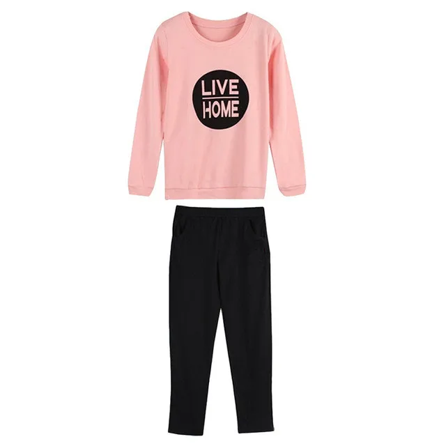 Пижамный комплект женский из топа и брюк с длинным рукавом надписью|Комплекты