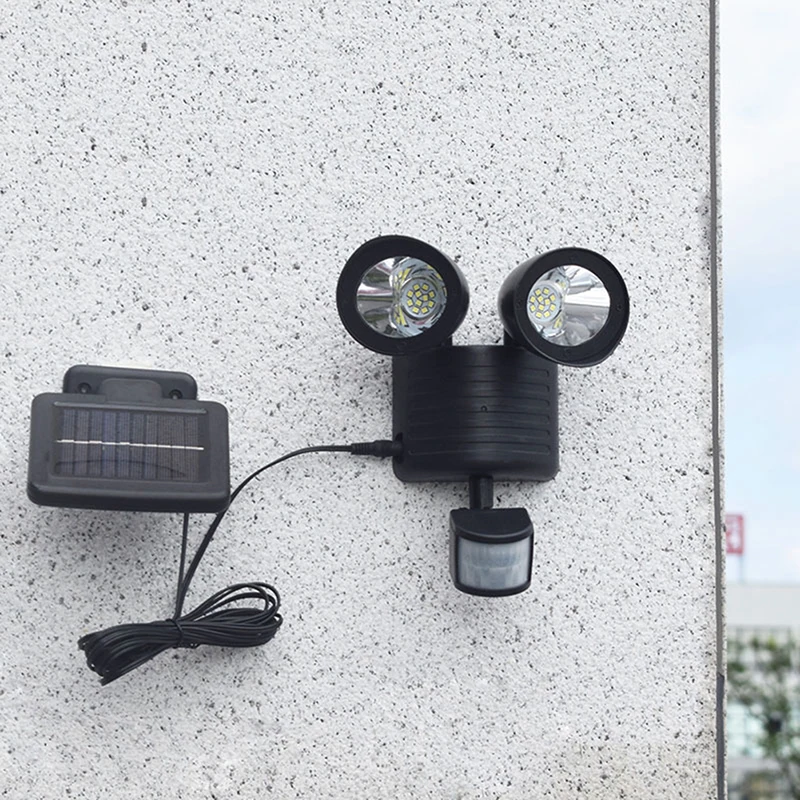 

LED Solar Garden Lamp Human Body Induction Double Headlight Highlight Double Head Outdoor Wall Light Festival Decor