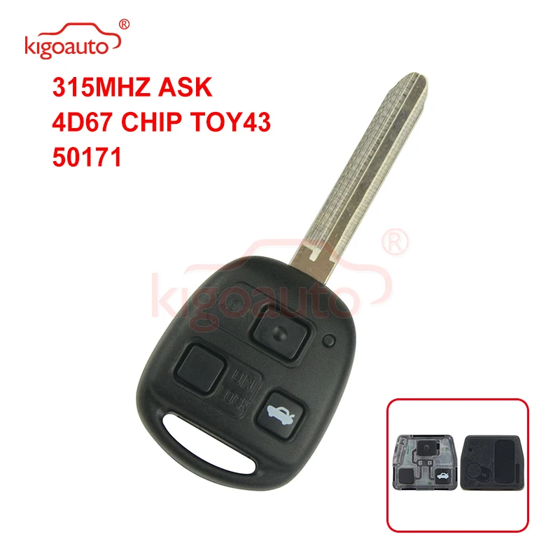 

Kigoauto Denso (не Валео) Пульт дистанционного управления, 3 кнопки, TOY43 315 МГц, 4D67 чип для Toyota Land Cruiser FJ Cruiser 1998-2011
