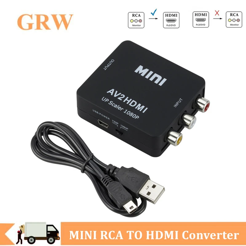 Мини преобразователь RCA AV в HDMI высококачественный HD 1080P 2 адаптер для ТВ X box PS4 PC DVD