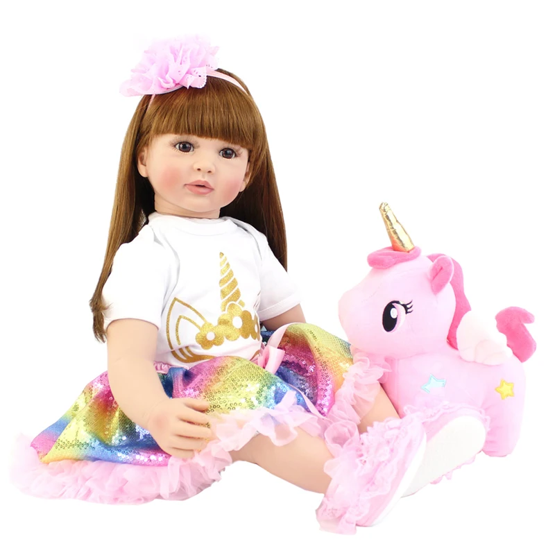 

60cm Lifelike Reborn Toddler Doll 24inch Alive Princess Baby with Unicorn Cloth Body Realistic Bebe Girl Birthday Gift