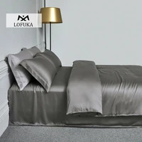 lofuka luxury dark gray 100 silk bedding set beauty silky quilt cover queen king flat sheet fitted sheet pillowcase for sleep