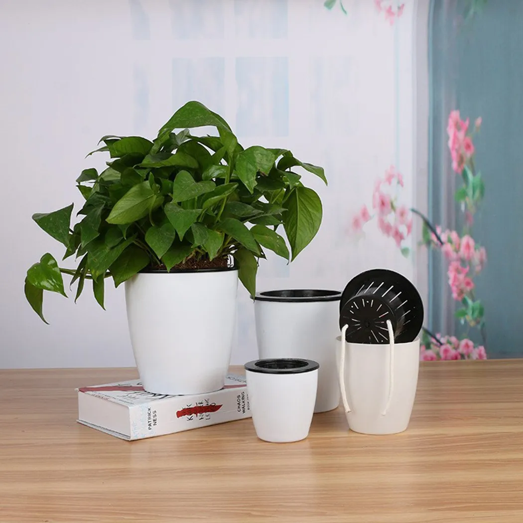 6 Size Lazy Flower Pot Outer And Inner Pot Imitation Porcelain Series Garden Plastic Self Watering Flowerpot With Cotton Rope best plants for hanging baskets