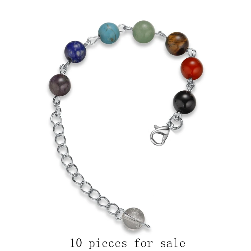 

10 Wholesale Sale Reiki Healing Bracelet 7 Chakra Natural Stone Bracelets for Women Trendy Angel Colorful Short Chain Jewelry