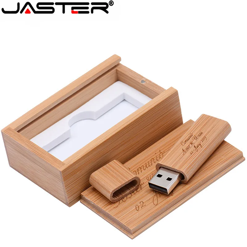 

JASTER pendrive wooden+box Personalized LOGO usb flash drive 8GB 16GB 32GB 64GB usb 2.0 Christmas gifts
