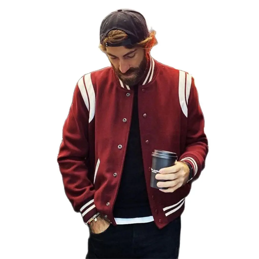 

M.Y.FANTASY 2021 New Arrival Bomber Jacket Men Rib Sleeve Cotton Casual Baseball Uniform Collar Coat Star Autumn And Winter Spli