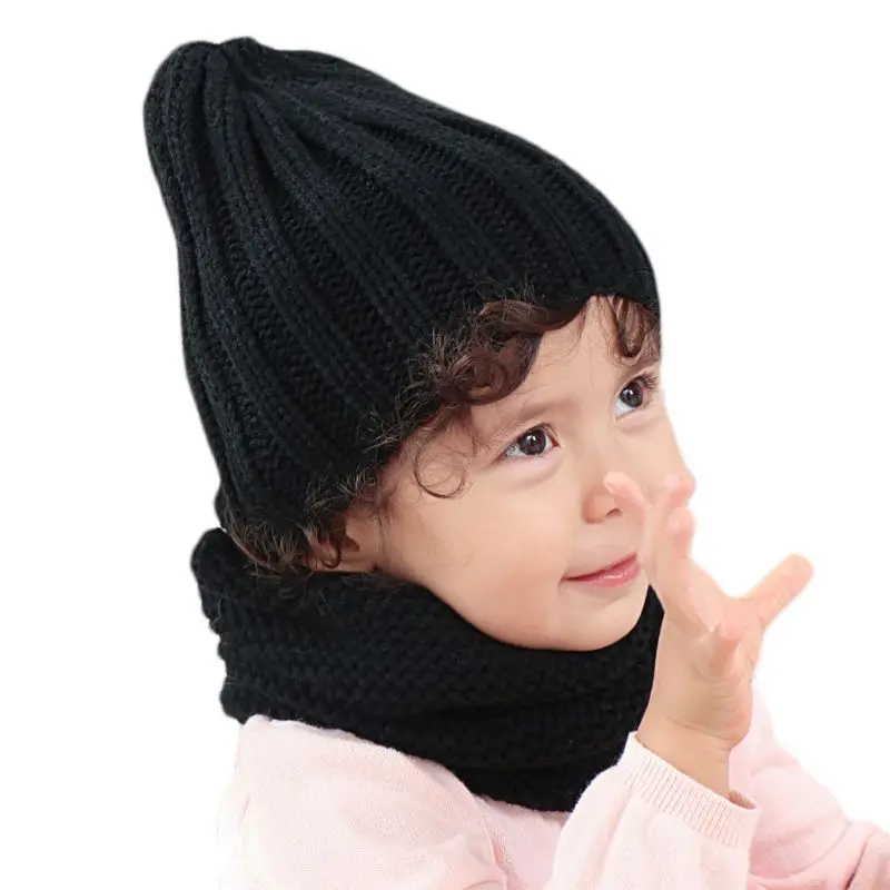 

Newborn Infant Baby Chunky Crochet Knitted Hat Infinite Scarf Set Soft Warm Toddler Winter Solid Color Neck Warmer Cap