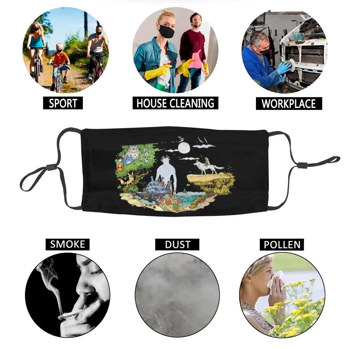 

Totoro Tribute Color Non-Disposable Face Mask Studio Ghibli Totoro Anti Haze Anti Dust Protection Cover Respirator Mouth Muffle