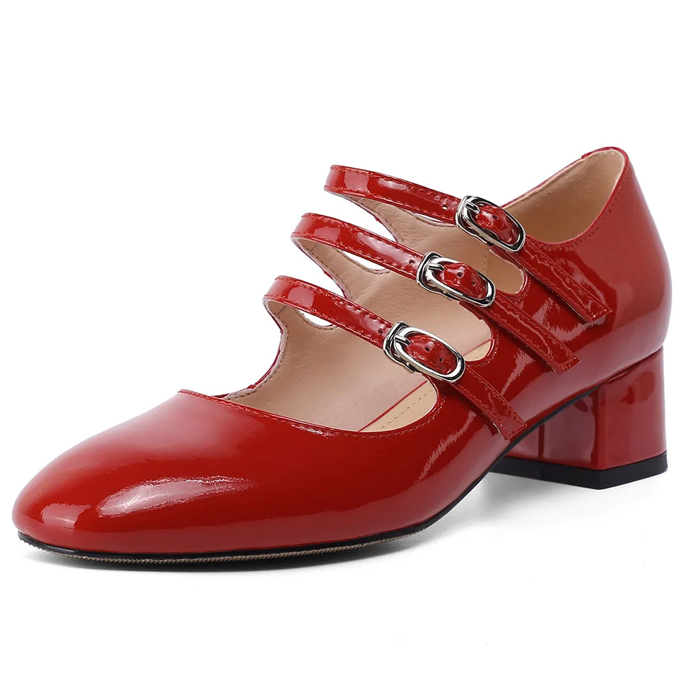

2021 Brand New Shoes Women Genuine Leather Buckles Belt Chunky Heels Mary Janes Sweet Lolita Pumps