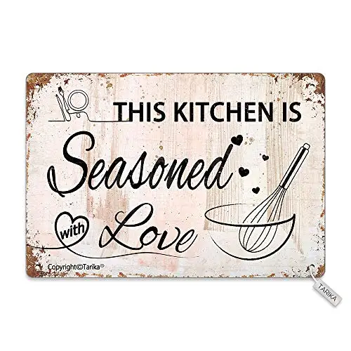 

This Kitchen is Seasoned with Love 8X12 Inch Retro Look Metal Decoration Plaque Sign for Home Kitchen Bathroom Farm Garden Garag