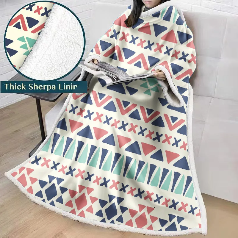 Богемное одеяло с рукавами красочное принтом в стиле хиппи для взрослых шерпа