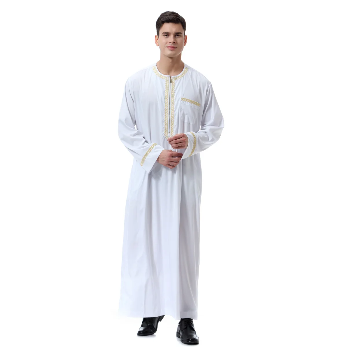 

Wear abaya caftan Islam Dubai Arab Dressing Muslim islamic Clothing Men Jubba Thobe print zipper Kimono Long Robe Saudi Musulman