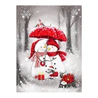 Красный зонтик пара снеговиков Алмазная картина Круглая Полная дрель DIY мозаика вышивка 5D Вышивка крестом мультфильм Рождественская картина