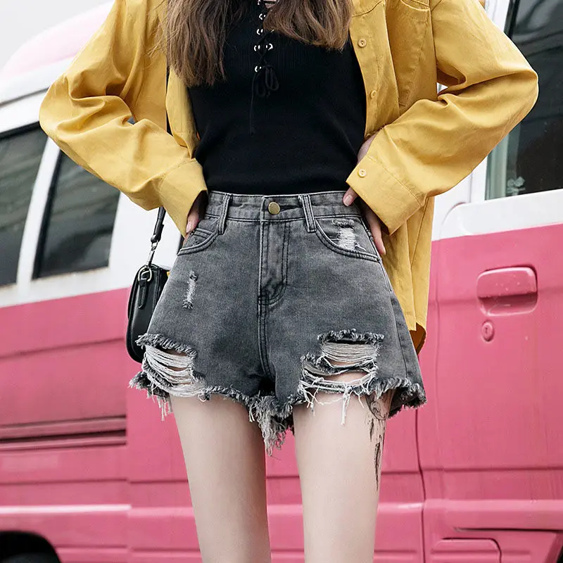

Shorts Women Ripped Denim Shorts Women's Summer Loose High Waist Ropa Mujer