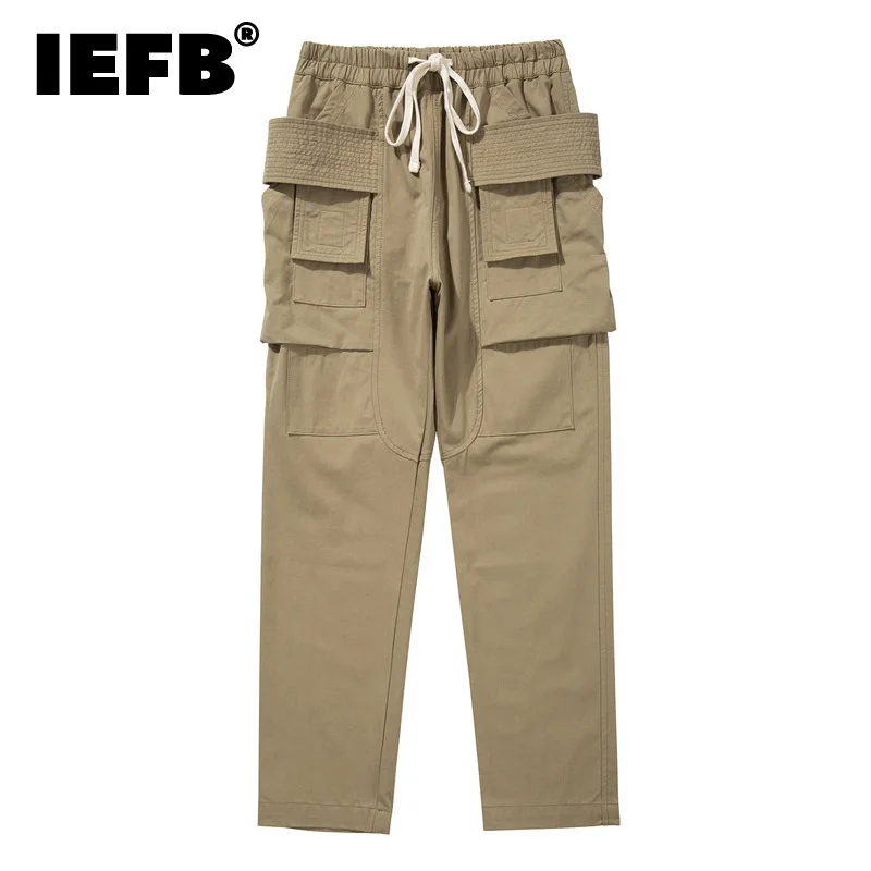 

IEFB High Street Tooling Pocket Casual Pants For Men Drawstring Elastic Waist Casual Long Pants Fashion Khaki Trousers 9A07890