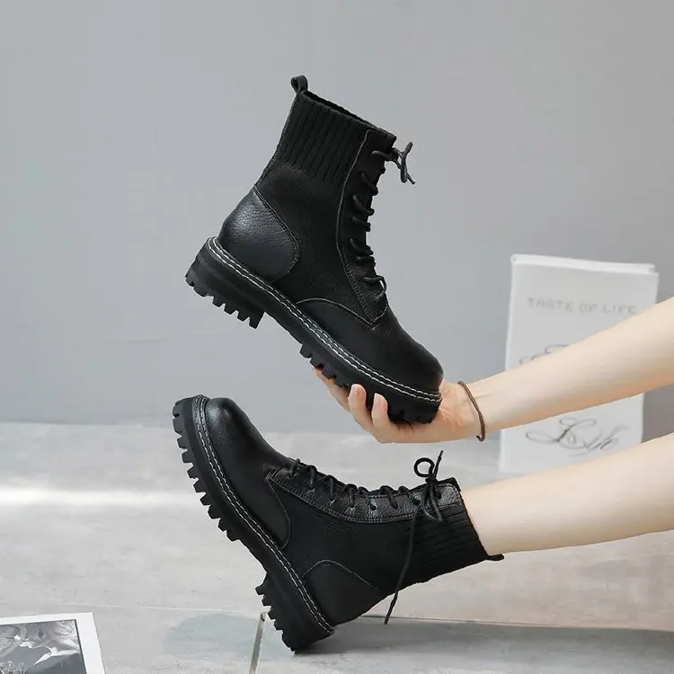 Зимние женские ботинки из искусственной кожи зимние на платформе со шнуровкой