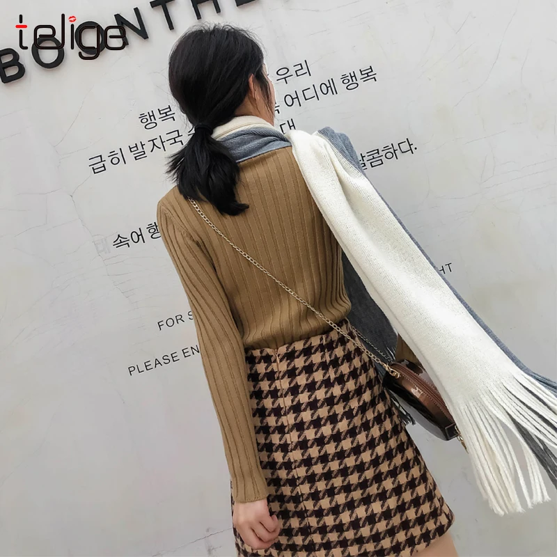 Новые зимние шарфы женский шерстяной клетчатый шарф для мужчин и женщин
