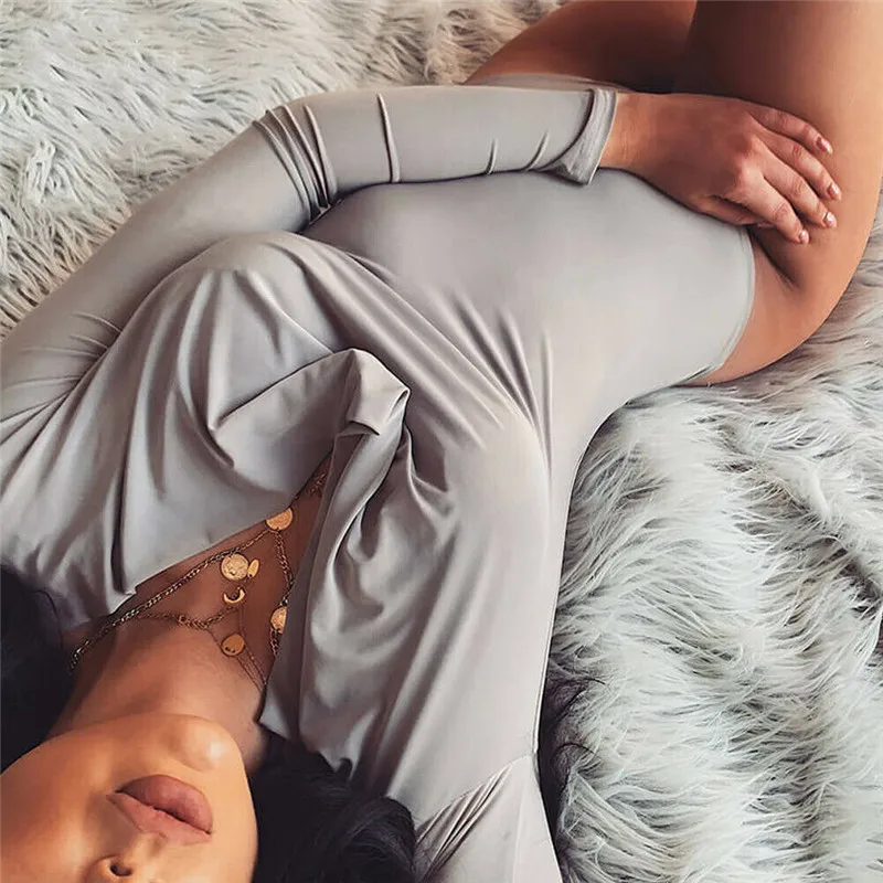 Однотонное повседневное женское боди с длинным рукавом осень 2020 облегающий