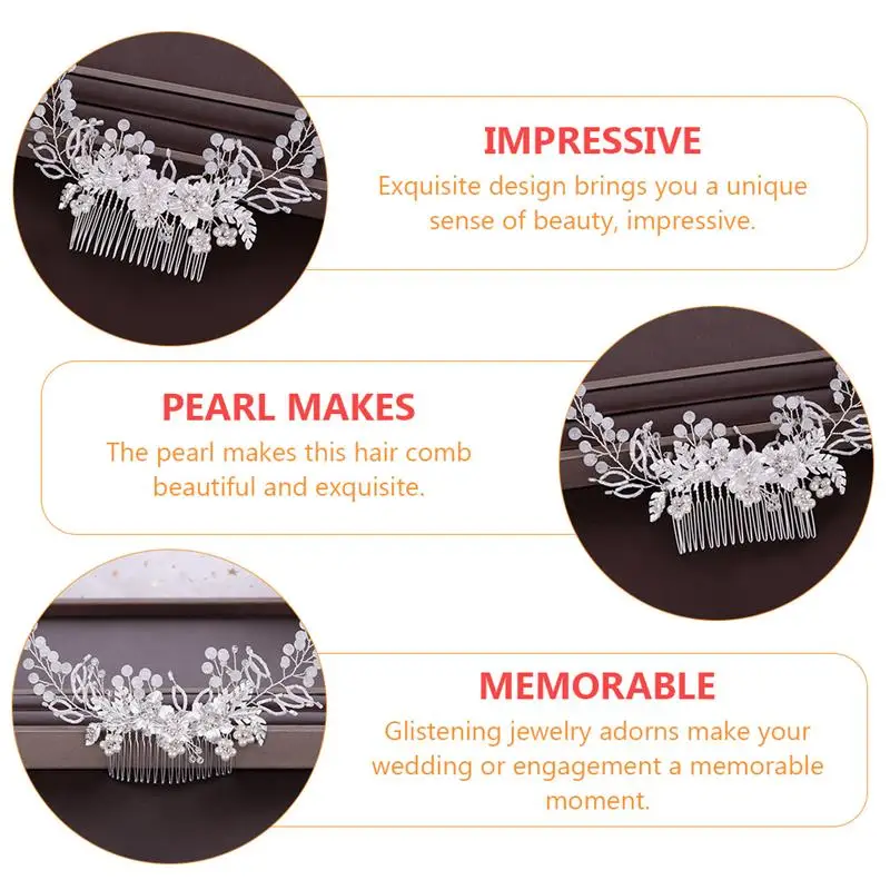 

1Pc Bridal Leaf Rhinestone Flower Hair Comb Bride Hair Decoration (White)