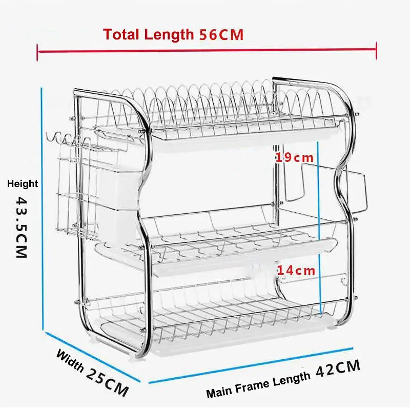 

3 Layer Stainless Steel Kitchen Dishes Rack Drying Bowl Cup Rack Chopsticks Storage Box Washing Holder Drying Rack Organizer