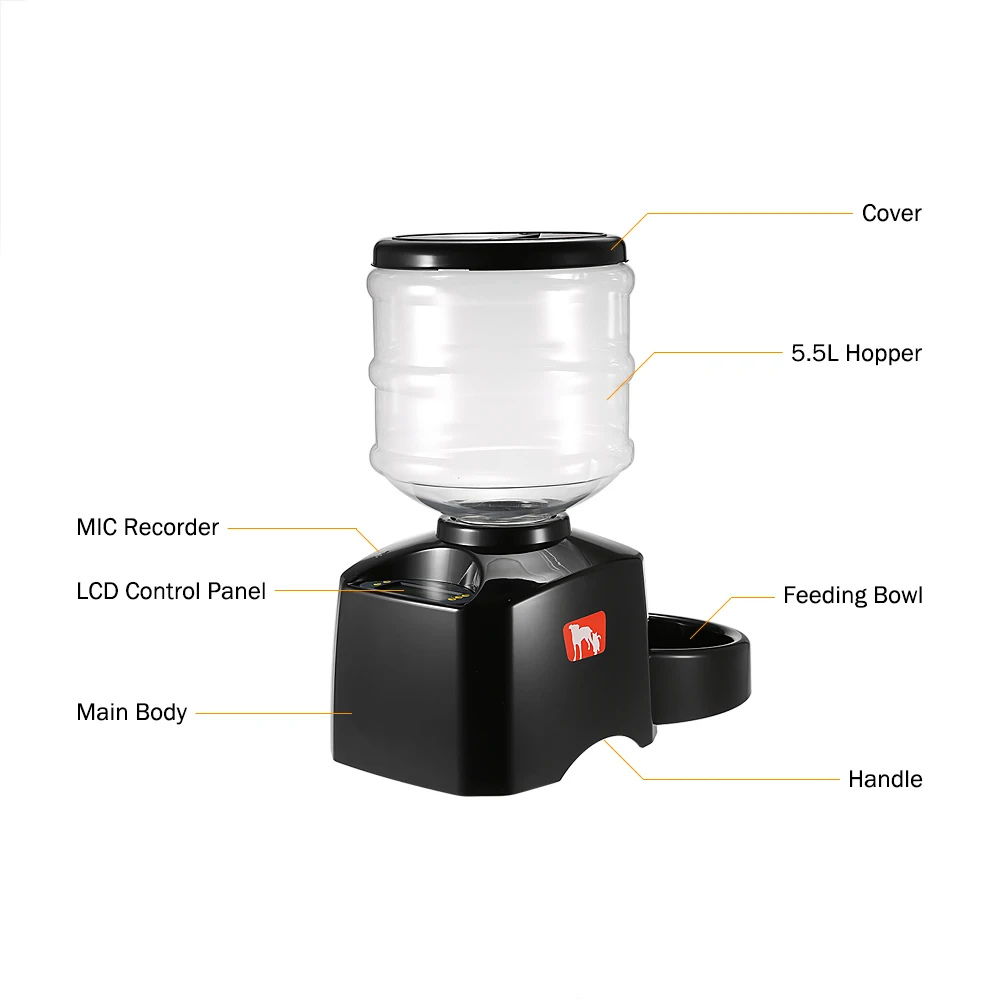 

5.5L Automatic Pet Feeder LCD Dog Cat Food Bowl for Cat Dog Electric Dry Food Dispenser Dish Bowl 1-3 Meal/Day with Timer