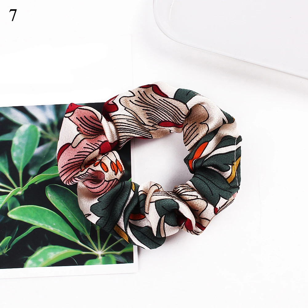 

Hair Accessories Elastic Hair Band Ponytail Holder Hair Ties Satin Scrunchies Striped Chain Floral Print Sweet Hair Rope
